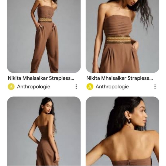 Nikita Mhaisalkar brown jumpsuit with beaded belt anthropologie - Picture 5 of 6